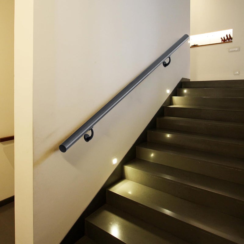 Picesa 2 FT Modern Aluminum Handrail Set, handrails for Indoor Stairs,Deck,Slope, Wall Mounted Staircase handrails, Zink Alloy Brackets Included,Rust Free. (Matte Black, 2 FT) - Image 5
